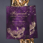 Masquerade mask purple gold glitter Sweet 16 Invitation<br><div class="desc">A modern,  chic and glamourous sweet sixteen with a hand drawn gold glitter masquerade mask with rose gold glitter diamond sparkles on a dark purple watercolor background.</div>