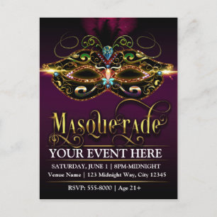 MASQUERADE Mask Purple Promotional Party Postcard