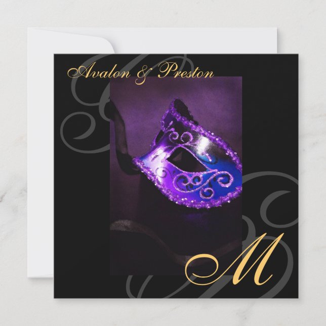 Masquerade Mask Purple Swirl Wedding Invitation (Front)