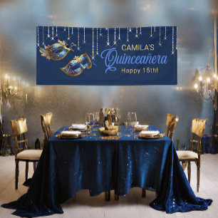 Masquerade Mask Quinceañera Blue Gold ID1031 Banner
