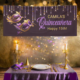 Masquerade Mask Quinceañera Purple Gold ID1031 Banner