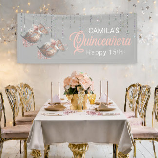 Masquerade Mask Quinceañera Rose Gold ID1031 Banner