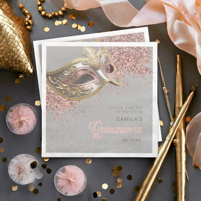 Masquerade Mask Quinceanera Rose Gold ID1031 Napkin (Creator Uploaded)
