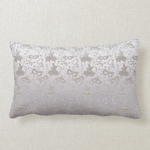 Masquerade Mask Silver and Grey Pattern Lumbar Cushion