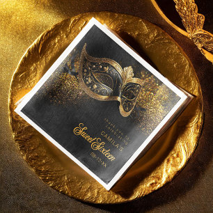Masquerade Mask Sweet 16 Black Gold ID1032 Napkin