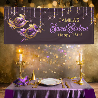Masquerade Mask Sweet 16 Purple Gold ID1032 Banner