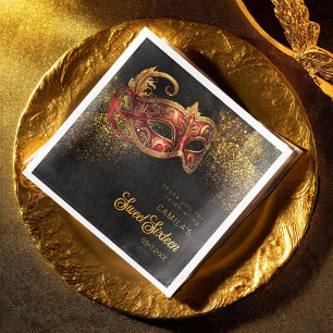 Masquerade Mask Sweet 16 Red Gold ID1032 Napkin