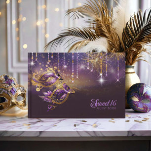 Masquerade Mask Sweet Sixteen Purple Gold ID1032 Guest Book