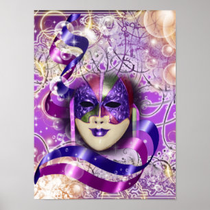 Masquerade mask venetian purple pink poster
