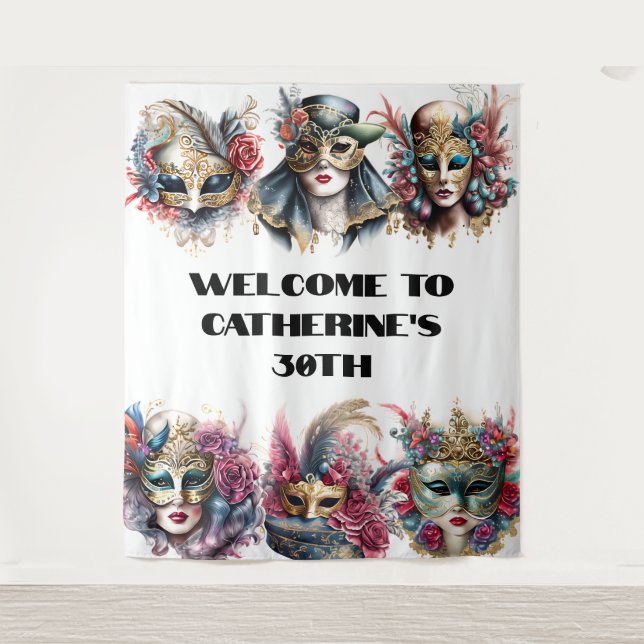 Masquerade masks men women venetian carnival mask tapestry (Front)