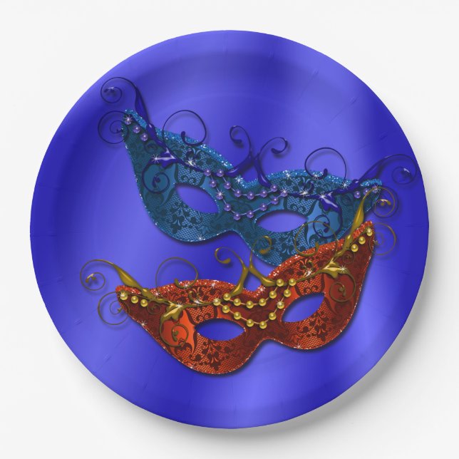 Masquerade Masks Party Paper Plates 9" (Front)