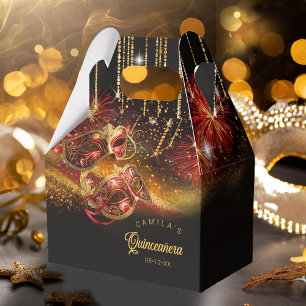 Masquerade Masks Quinceanera Red Gold ID1031 Favour Box