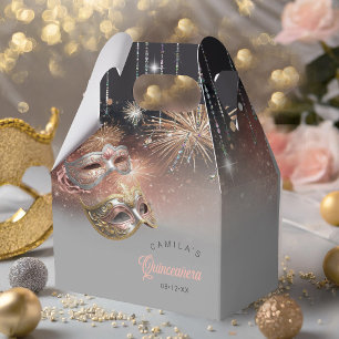 Masquerade Masks Quinceanera Rose Gold ID1031 Favour Box