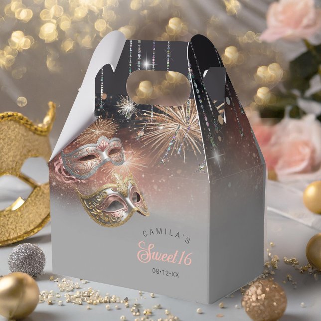 Masquerade Masks Sweet Sixteen Rose Gold ID1032 Favour Box (Creator Uploaded)
