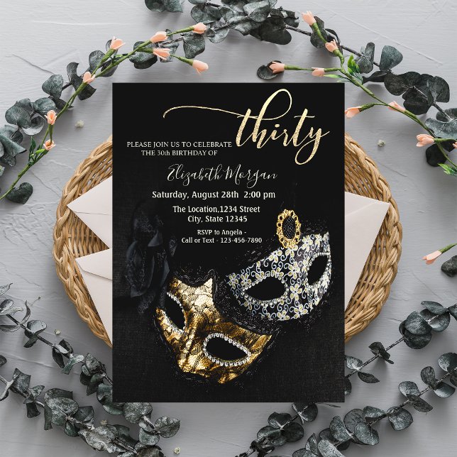 Masquerade, Masque Black 30th Birthday  Invitation (Creator Uploaded)
