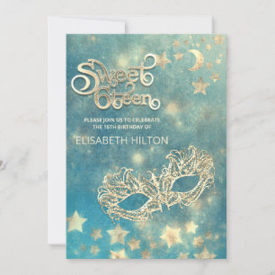 Masquerade moon & stars calligraphy sweet sixteen  invitation