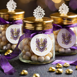 Masquerade Motif Quinceanera Purple Gold ID1031 Classic Round Sticker