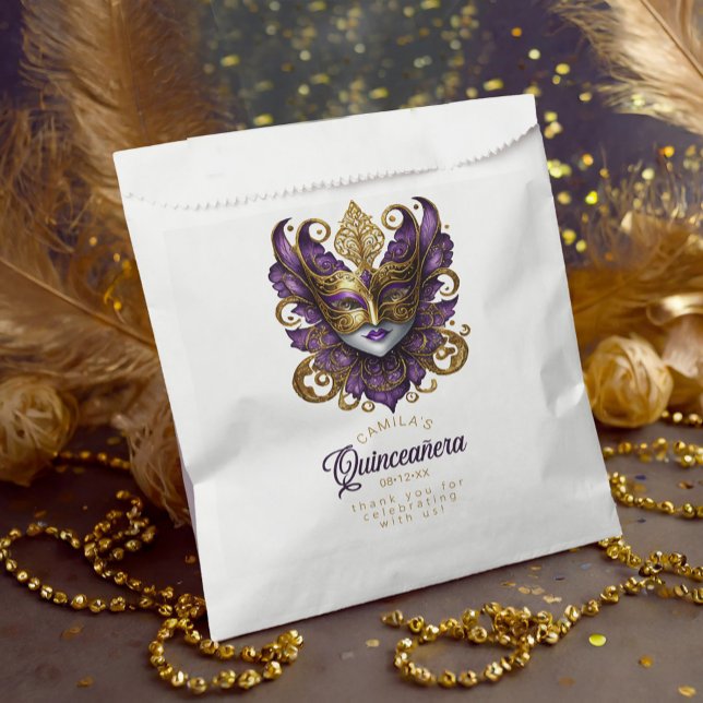 Masquerade Motif Quinceanera Purple Gold ID1031 Favour Bag (Creator Uploaded)