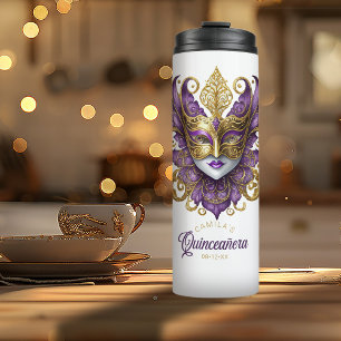 Masquerade Motif Quinceanera Purple Gold ID1031 Thermal Tumbler