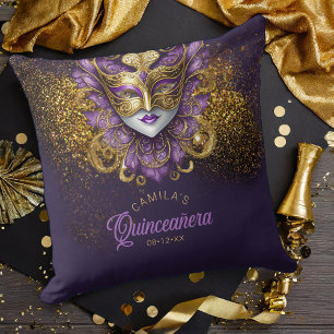 Masquerade Motif Quinceanera Purple Gold V2 ID1031 Cushion