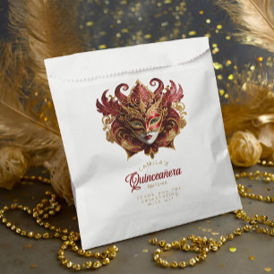 Masquerade Motif Quinceanera Red Gold ID1031 Favour Bag