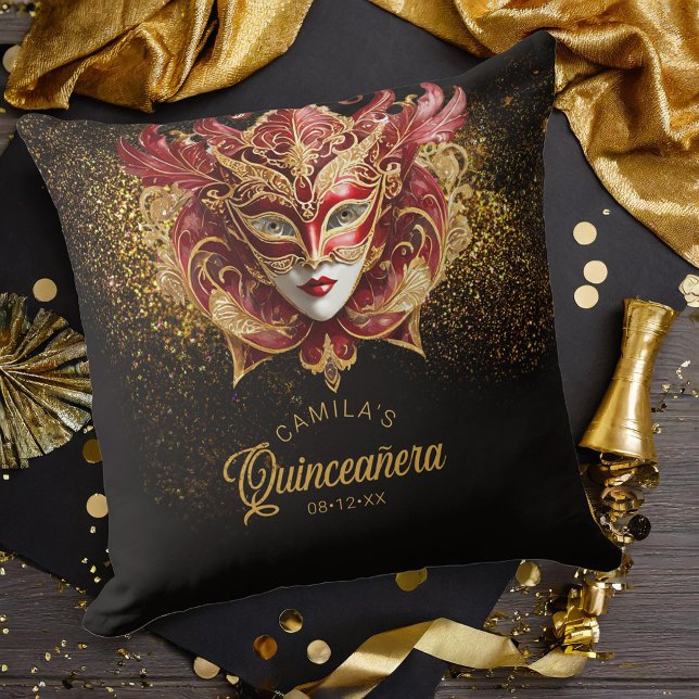 Masquerade Motif Quinceanera Red Gold V2 ID1031 Cushion (Creator Uploaded)