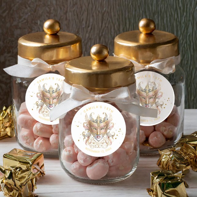 Masquerade Motif Quinceanera Rose Gold ID1031 Classic Round Sticker (Creator Uploaded)