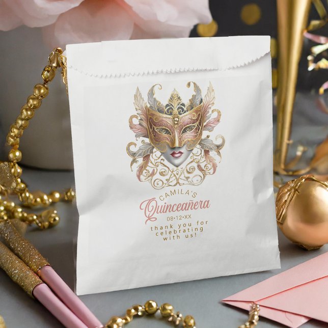 Masquerade Motif Quinceanera Rose Gold ID1031 Favour Bag (Creator Uploaded)