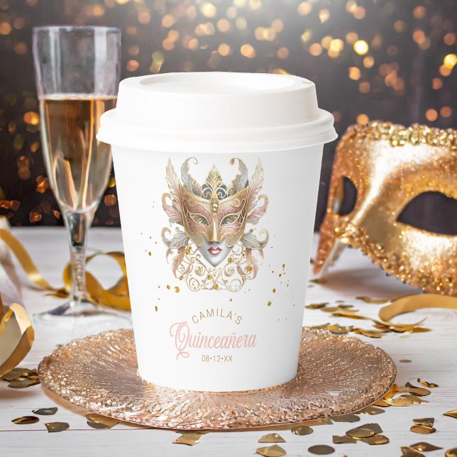 Masquerade Motif Quinceanera Rose Gold ID1031 Paper Cups (Creator Uploaded)