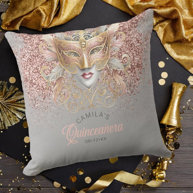 Masquerade Motif Quinceanera Rose Gold V2 ID1031 Cushion (Creator Uploaded)