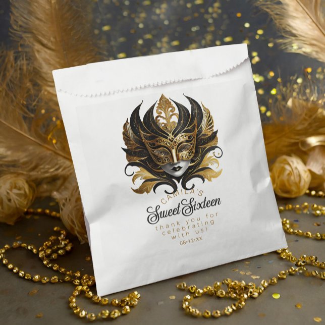 Masquerade Motif Sweet 16 Black Gold ID1032 Favour Bag (Creator Uploaded)
