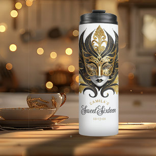 Masquerade Motif Sweet 16 Black Gold ID1032 Thermal Tumbler