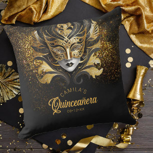 Masquerade Motif Sweet 16 Black Gold V2 ID1032 Cushion