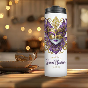 Masquerade Motif Sweet 16 Purple Gold ID1032 Thermal Tumbler