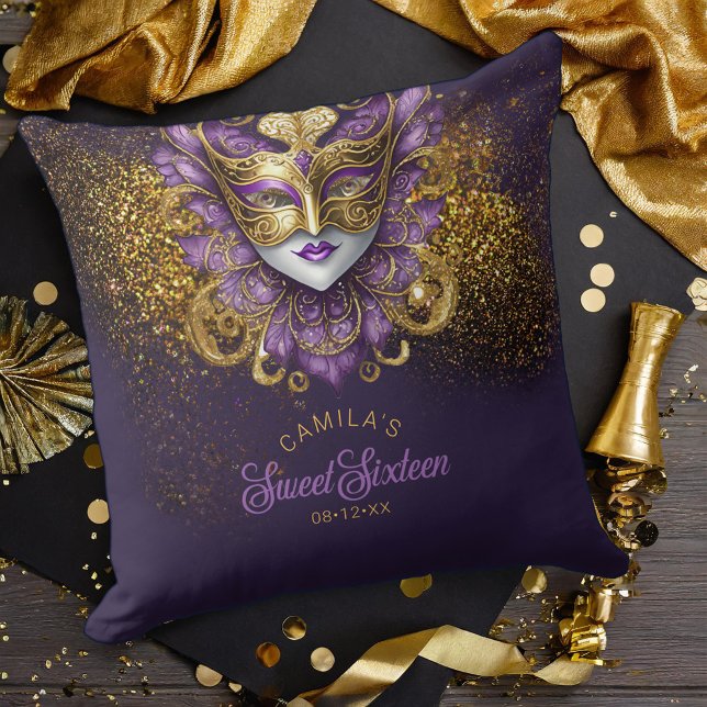 Masquerade Motif Sweet 16 Purple Gold V2 ID1032 Cushion (Creator Uploaded)