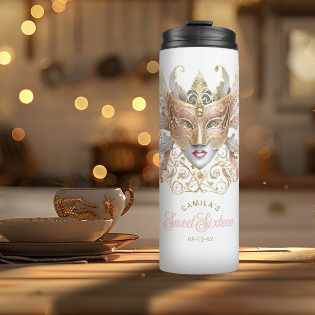 Masquerade Motif Sweet 16 Rose Gold ID1032 Thermal Tumbler (Creator Uploaded)