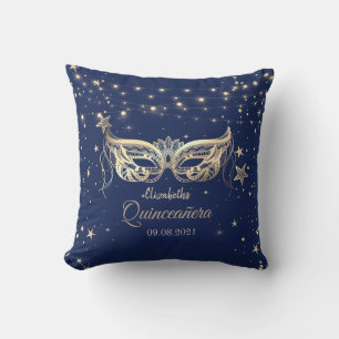 Masquerade, Navy Blue Stars  Quinceañera   Cushion