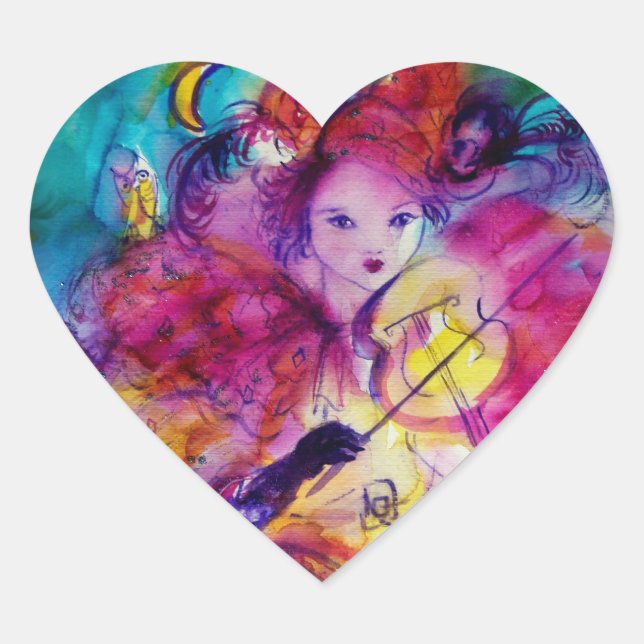 MASQUERADE NIGHT Carnival Musician in Pink Costume Heart Sticker (Front)