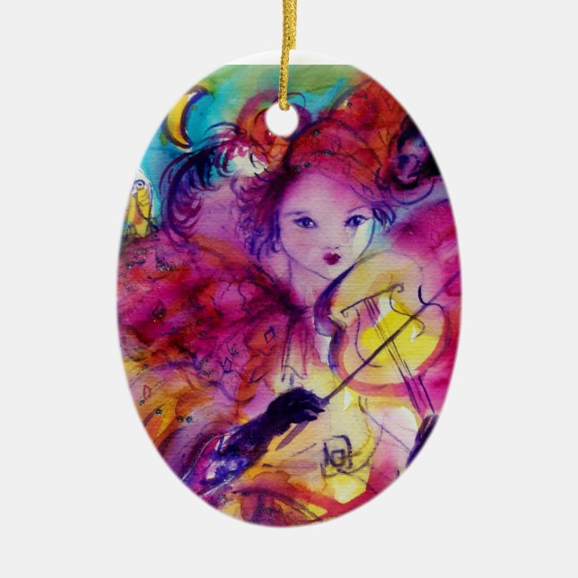 MASQUERADE NIGHT / MUSIC MAKING PINK CLOWN CERAMIC ORNAMENT (Front)