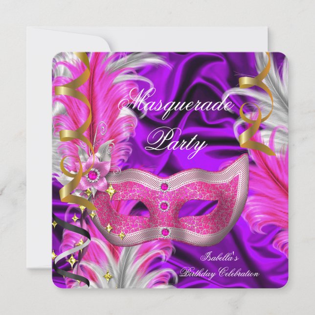 Masquerade Party Birthday Party Purple Pink Invitation (Front)