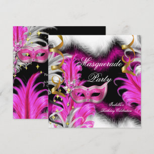Masquerade Party Birthday Pink Black White Invitation