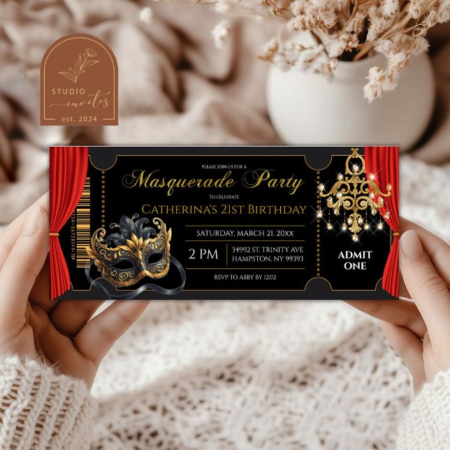 Masquerade Party Birthday Ticket Invitation (Creator Uploaded)