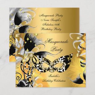 Masquerade Party Birthday Wild Mask Black Gold 2 Invitation
