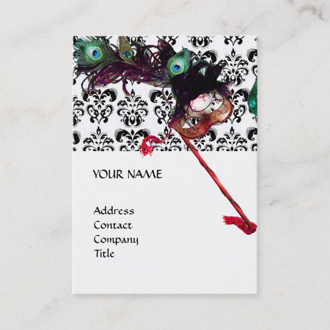 MASQUERADE PARTY black and white damask Business Card (Front)