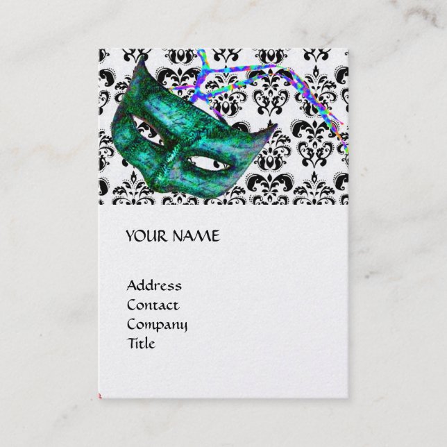 MASQUERADE PARTY black and white damask platinum Business Card (Front)