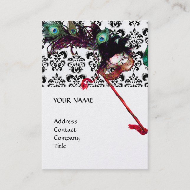 MASQUERADE PARTY black and white damask platinum Business Card (Front)