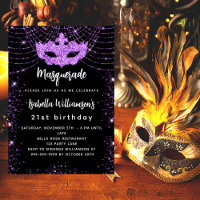 Masquerade party black purple glitter mask