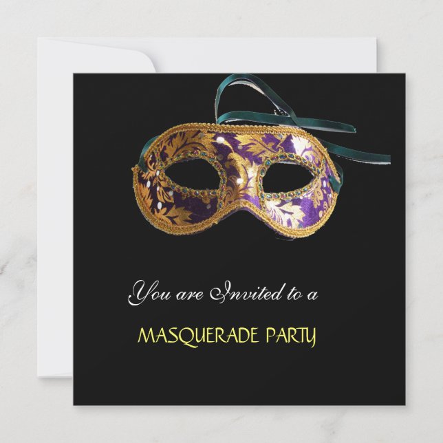 MASQUERADE PARTY,Black white blue Invitation (Front)