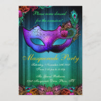 Masquerade Party Celebration Peacock Invitation