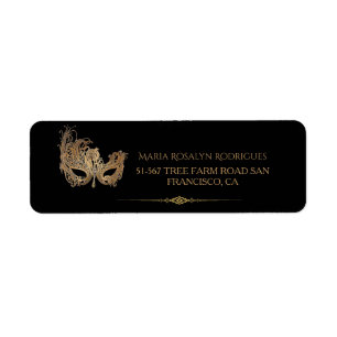 Masquerade Party Chic Gold Mask Return Address Label